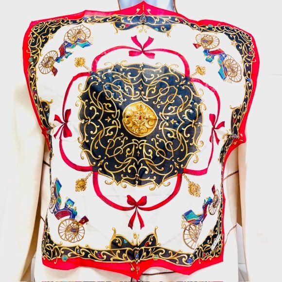 (2) Unused MiniScarfs19" : Celine Paris Red carriage horse +Blooming Floral (40) - Picture 4 of 12